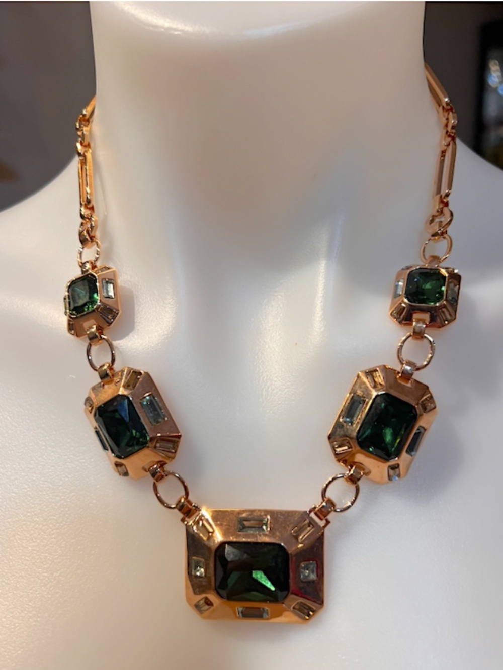 Vince Camuto Rose Gold Tone Green Crystal Pendant Necklace